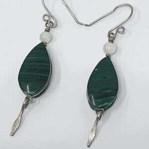 Malachite Drop Earrings with Shell Beads